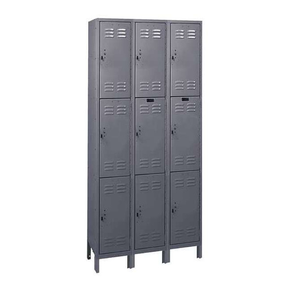 Wardrobe Locker, 36 in W, 12 in D, 78 in H, (3) Tier, (3) Wide, Dark Gray