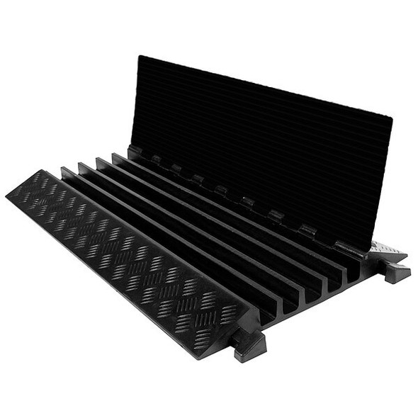 Cable Protector, 3 in H, 3 ft L, 23-1/2 in W, 5 Channel, Rubber, Black