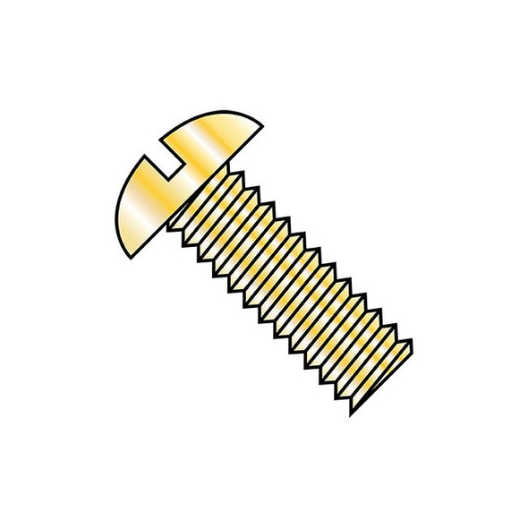 #6-32 x 1 in Slotted Round Machine Screw, Zinc Yellow Steel, 9000 PK