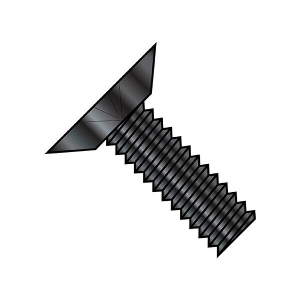 #12-24 x 1-1/2 in Phillips Flat Machine Screw, Black Oxide Steel, 2500 PK