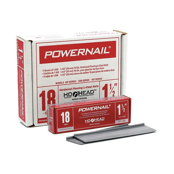 Powernail Collated Flooring Nail, 1-1/2 in L, 18, L-Head Head, 5000 PK L150185