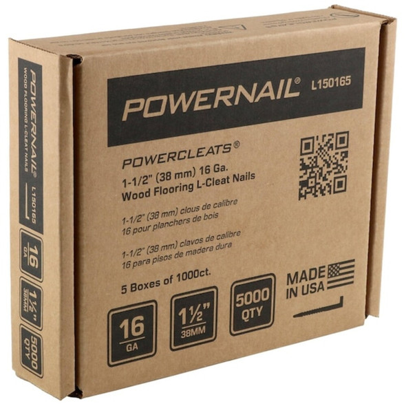 Powernail Collated Flooring Nail, 1-1-2 in L, 16, L-Head Head, 5000 PK L150165