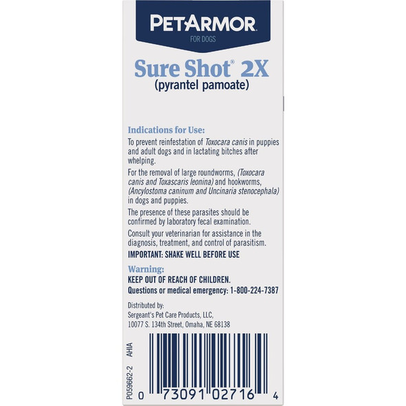 PetArmor Sure Shot 2X 2 Oz. Liquid Dog Dewormer 183109 725502