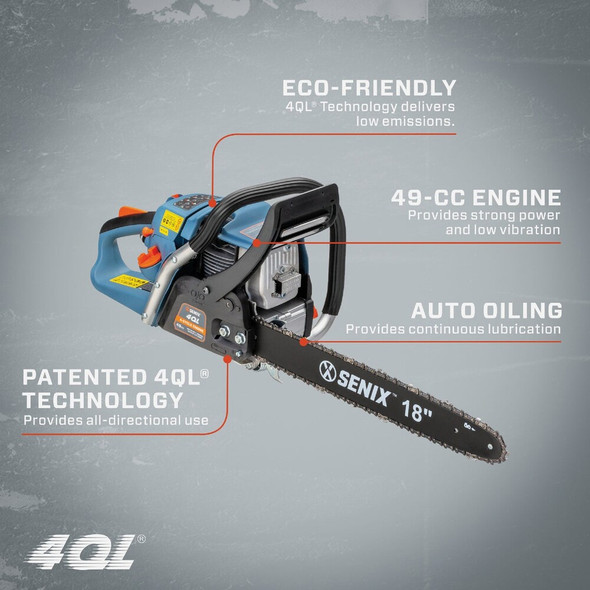 Senix 4QL 18 In. 49cc Gas Powered Chainsaw CS4QL-L1 716765