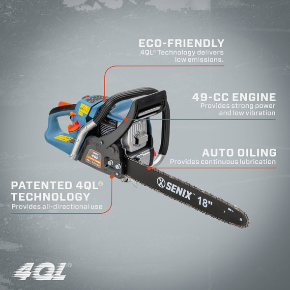 Senix 4QL 18 In. 49cc Gas Powered Chainsaw