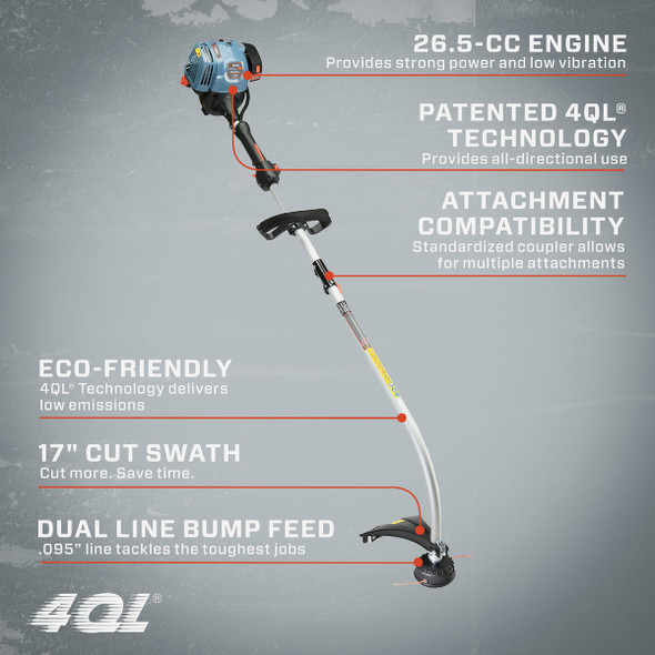 Senix 4QL 26.5cc 4-Cycle 17 In. Curved Shaft Gas Powered String Trimmer GTC4QL-L 750575