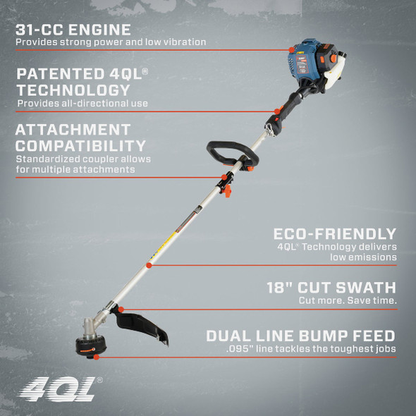 Senix 4QL 26.5cc 4-Cycle 17 In. Straight Shaft Gas Powered String Trimmer GTS4QL-L 740827