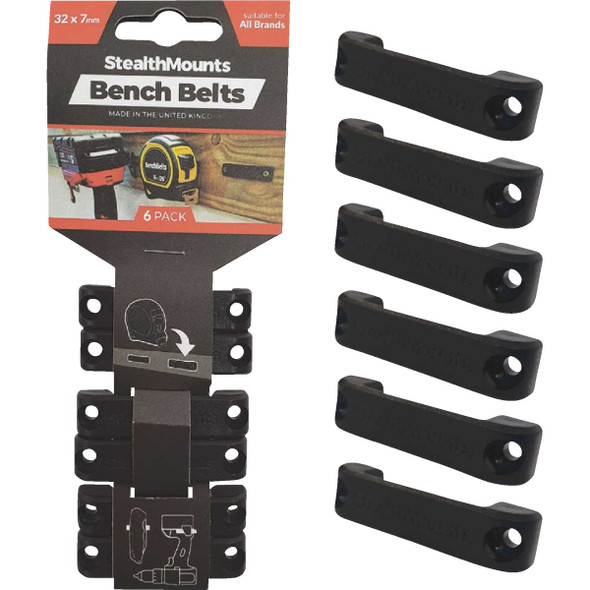 StealthMounts Bench Belts Universal Tool Hangers (6-Pack) BB-BLK-6