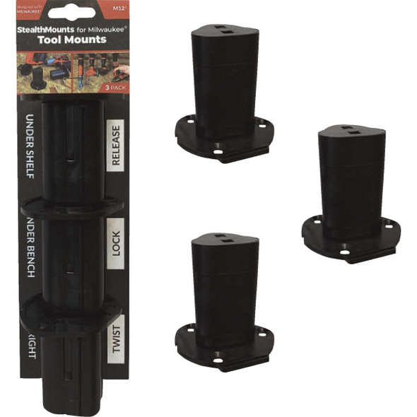 StealthMounts Tool Mounts for Milwaukee M12 (3-Pack) TM-MW12-BLK-3