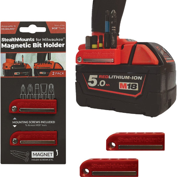 StealthMounts Magnetic Bit Holders for Milwaukee M18 (2-Pack) BH-MW18-RED-2