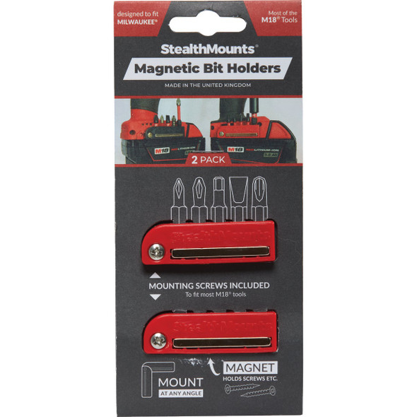 StealthMounts Magnetic Bit Holders for Milwaukee M18 (2-Pack) BH-MW18-RED-2 355212