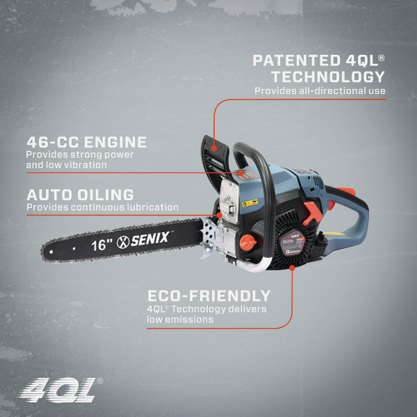 Senix 4QL 16 In. 46cc Gas Powered Chainsaw CS4QL-L3 707003