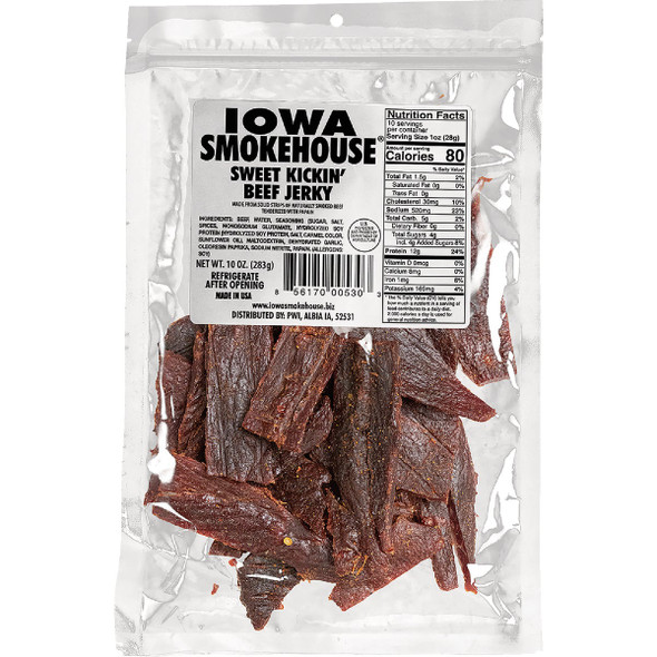 Iowa Smokehouse 10 Oz. Sweet Kickin' Beef Jerky is-10jsk Pack of 6
