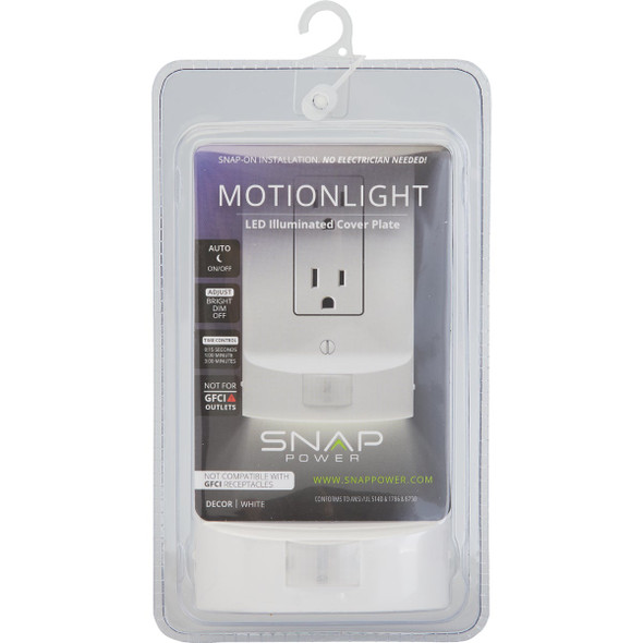 SnapPower MotionLight 1-Gang Decorative Wall Plate, White O1ML-CWH-SM20