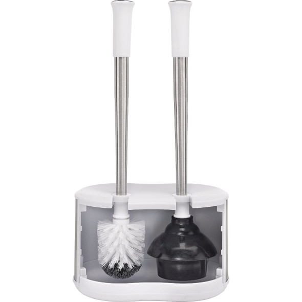 Polder Stainless Steel/White Toilet Brush and Plunger Caddy BTH-6300-90