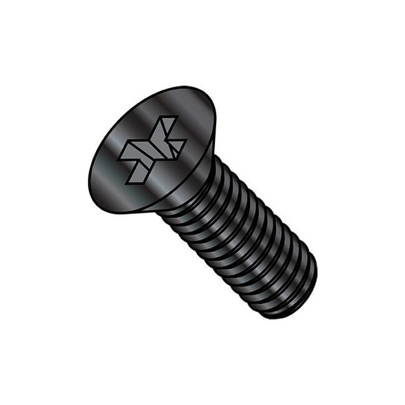 #10-32 x 3/4 in Phillips Flat Machine Screw, Zinc Black Steel, 7000 PK