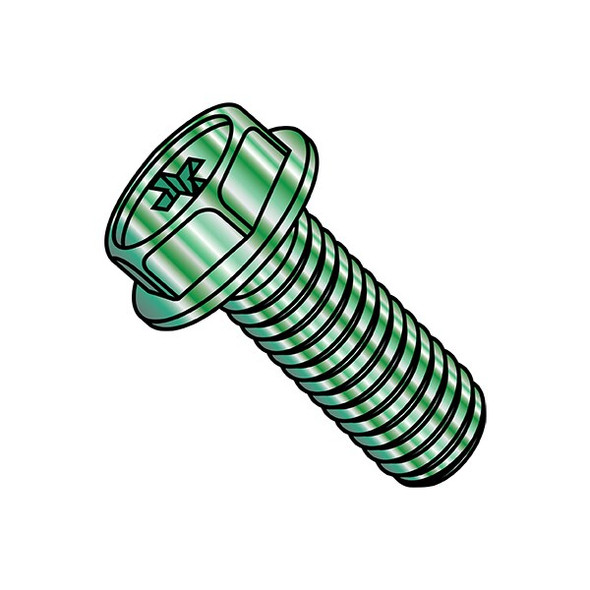 #10-32 x 3/8 in Phillips Hex Machine Screw, Zinc Plated Steel, 7000 PK