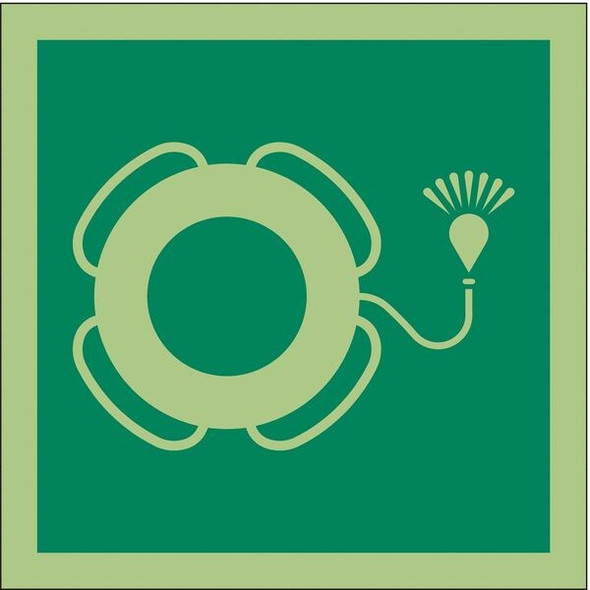 (Life Buoy With Light Symbol), 6 in W x 6 in H, Square, Vinyl, 486F92