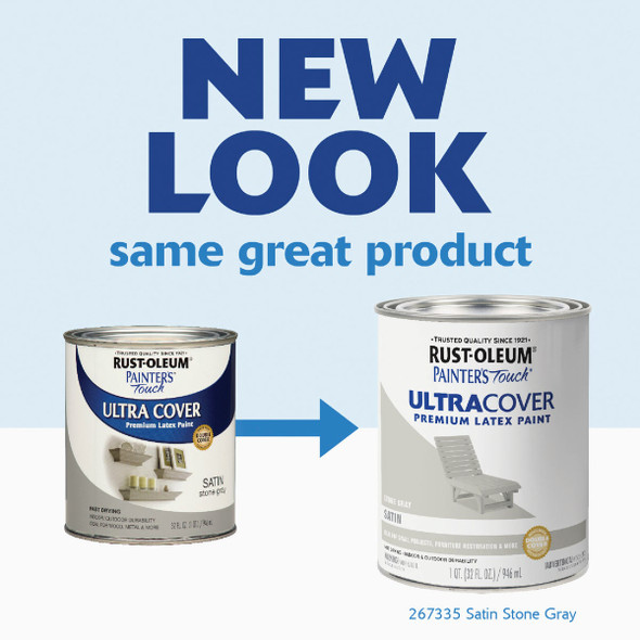 Rust-Oleum Painter's Touch 2X Ultra Cover Premium Latex Paint, Satin Stone Gray, 1 Qt.