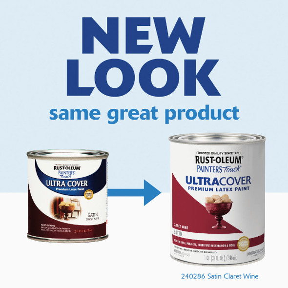 Rust-Oleum Painter's Touch 2X Ultra Cover Premium Latex Paint, Satin Claret Wine, 1 Qt.