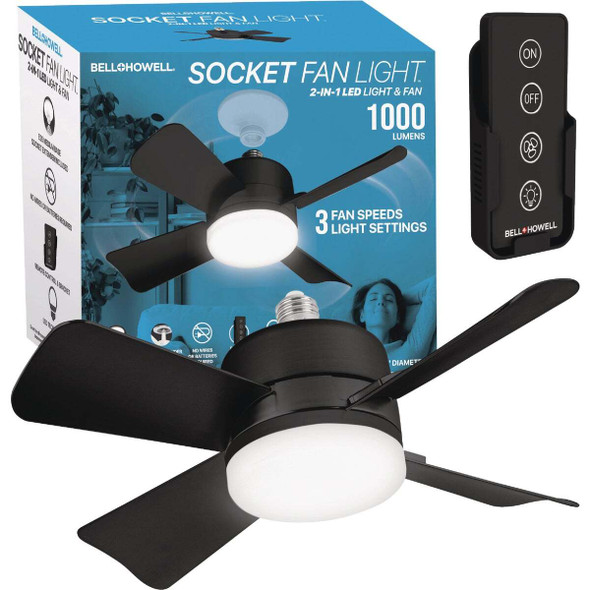 Bell+Howell Black Ceiling Socket Fan/Light 2299