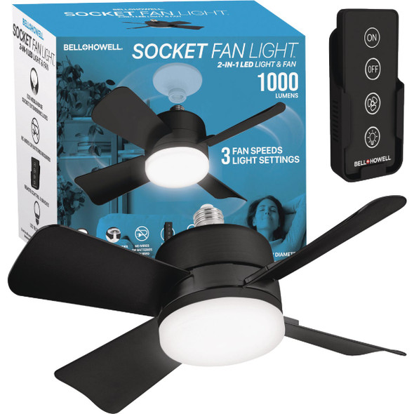 Bell+Howell Black Ceiling Socket Fan/Light 2299
