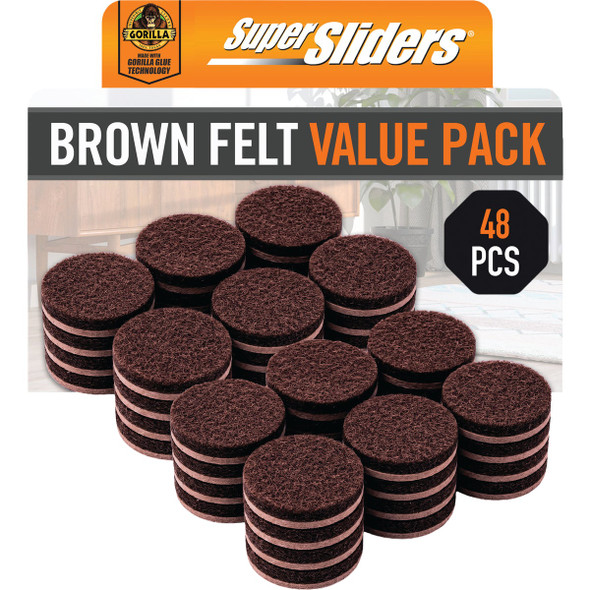 Gorilla Super Sliders 1 In. Brown Felt Pad (48-Piece) 4728624BG