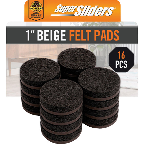 Gorilla Super Sliders 1 In. Brown Felt Pad (16-Piece) 4728424BG