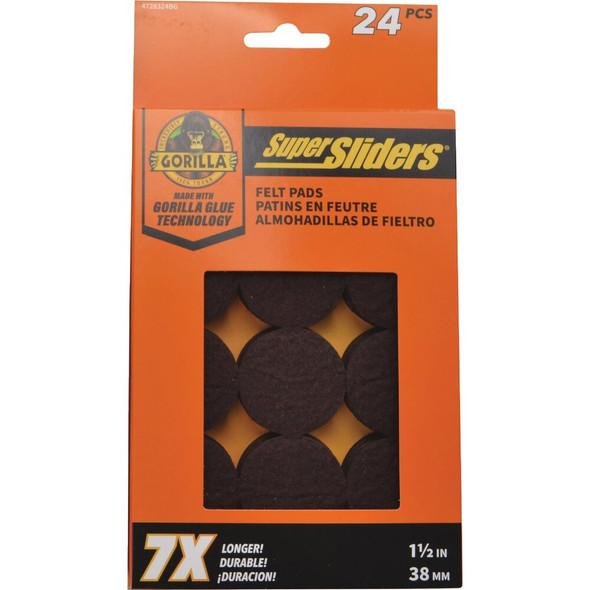 Gorilla Super Sliders 1-1-2 In. Brown Felt Pad (24-Piece) 4728324BG 244575