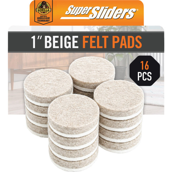 Gorilla Super Sliders 1 In. Beige Felt Pad (16-Piece) 4718424BG