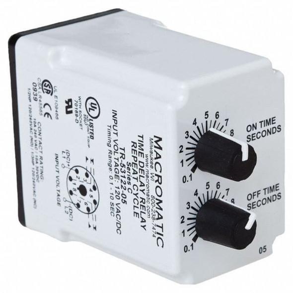 Single Function Time Delay Relay, Octal, Cycle On, 1 Functions 12V DC, DPDT  TR-55126-05