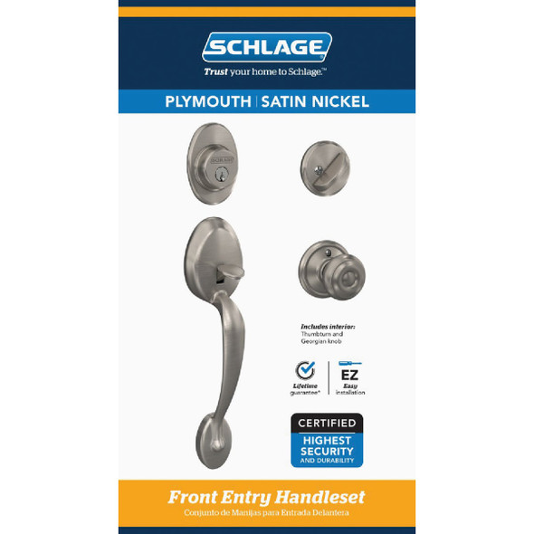 Schlage Satin Nickel Entry Door Handleset with Georgian Knob F60GPLY619GEO 254258