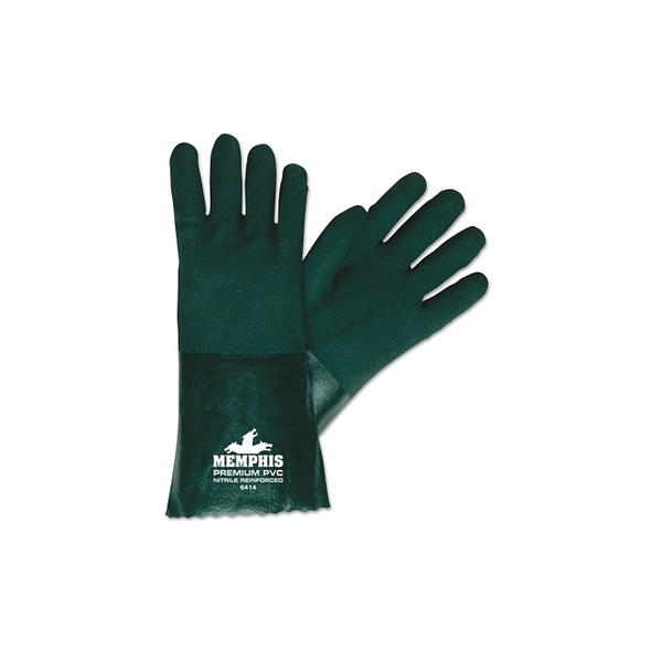 Premium Double-Dipped PVC Gloves, Large, Dark Green Pack of 12
