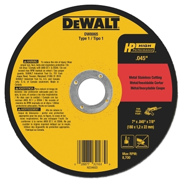High Performance™ Cutting Wheel, Type 1, 7 in dia x 0.045 in Thick x 7/8 in Arbor, 60 Grit, Aluminum Oxide Pack of 25