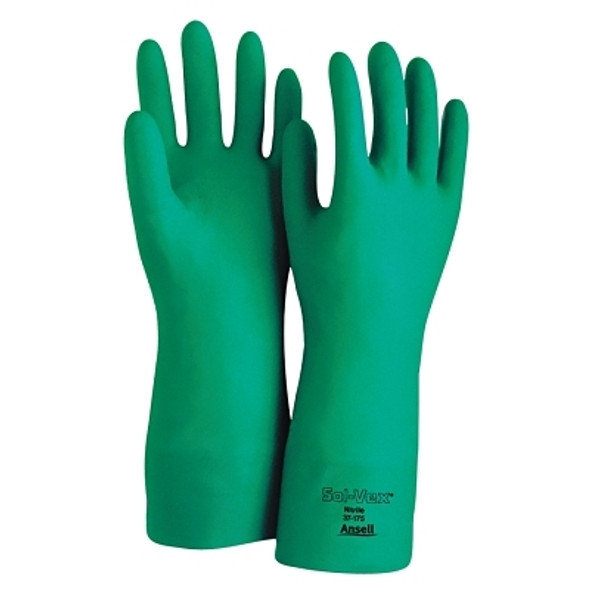37-175 Nitrile Gloves, Gauntlet Cuff, Cotton Flock Lined, Size 9, Green, 17 mil Pack of 12