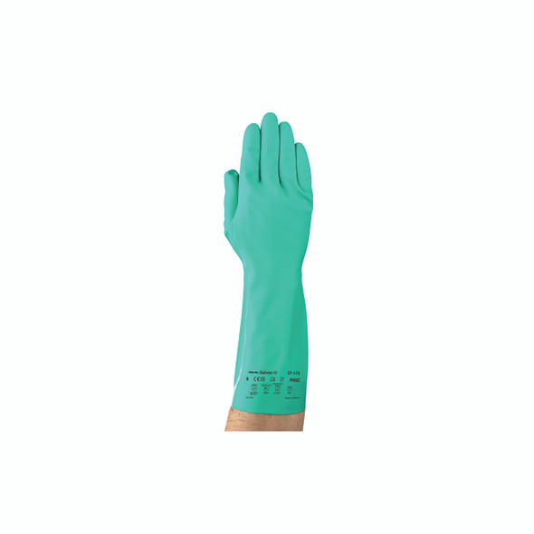 37-175 Nitrile Gloves, Gauntlet Cuff, Cotton Flock Lined, Size 7, Green, 17 mil Pack of 12