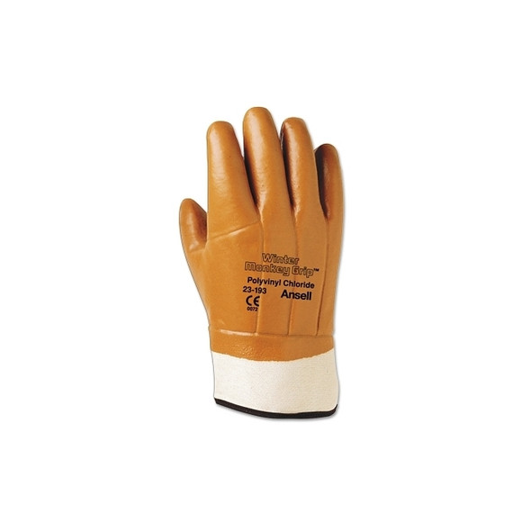 23-193 PVC-Coated Gloves, Rough Finish, Foam Insulated, Size 10, Brown Pack of 12