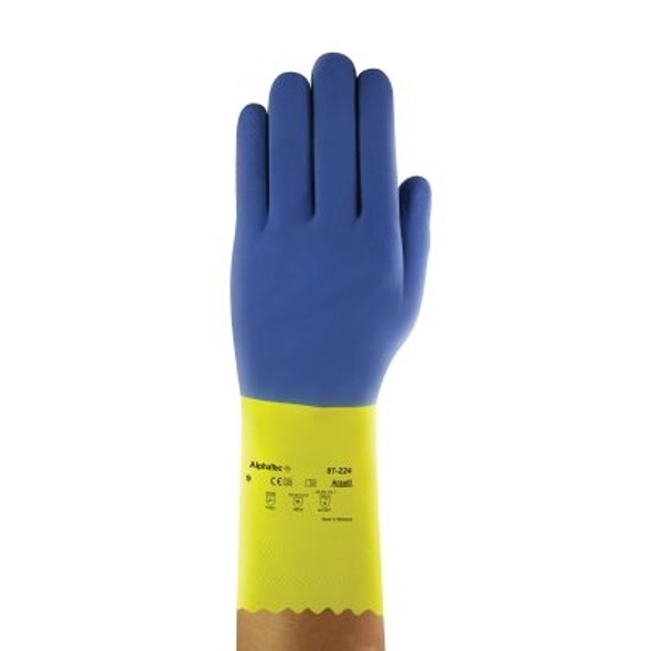 AlphaTec® 87-224 Neoprene Gloves, Cotton Flock Lined, Size 9, Yellow/Blue Pack of 12