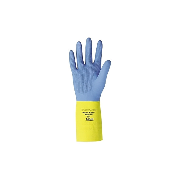 AlphaTec® 87-224 Neoprene Gloves, Cotton Flock Lined, Size 10, Yellow/Blue Pack of 12