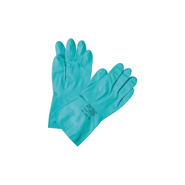 37-175 Nitrile Gloves, Gauntlet Cuff, Cotton Flock Lined, Size 10, Green, 17 mil Pack of 12