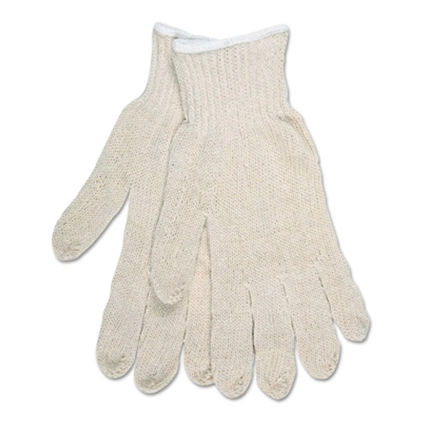 Multipurpose String Knit Gloves, Large, Knit Wrist, Regular Weight, Natural Pack of 12