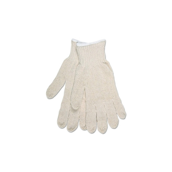 Multipurpose String Knit Gloves, Large, Knit Wrist, Regular Weight, Natural Pack of 12