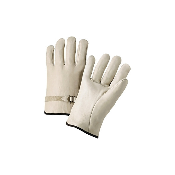 Quality Grain Cowhide Leather Driver Gloves, Large, Unlined, Natural, Pull Strap Back Pack of 12