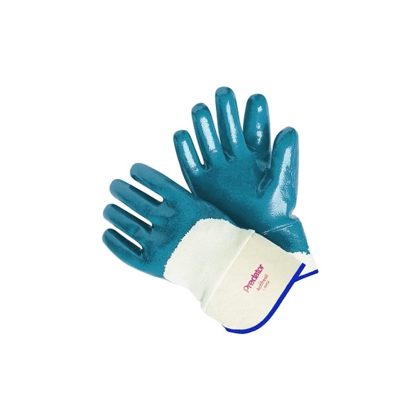 Predator® Nitrile Coated Gloves, Large, Blue, Smooth, Palm/Knuckle, Canvas Cuff Pack of 12
