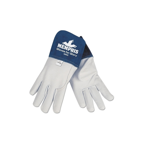 Gloves for Glory® Premium Top Grain Goatskin Leather Welding Work Gloves, Large, Blue/White, 4.5 in cuff Pack of 12