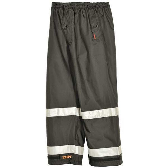 High Visibility Rain Pants, Polyurethane, 30 in Inseam, Drawstring Closure, Black, Size L