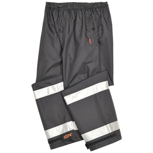 High Visibility Rain Pants, Polyurethane, 33 in Inseam, Drawstring Closure, Black, Size 5XL