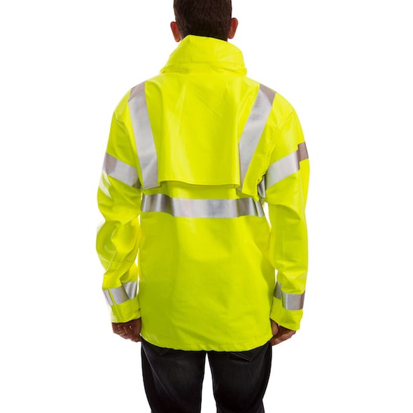 Tingley Arc Flash Flame Resistant Rain Jacket, PVC, Class 3 Lime, L J44122