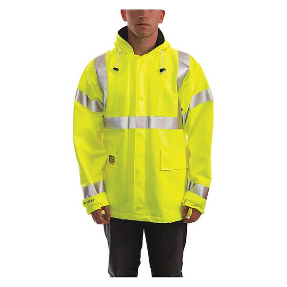 Tingley Arc Flash Flame Resistant Rain Jacket, PVC, Class 3 Lime, S J44122