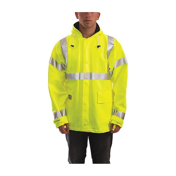 Tingley Arc Flash Flame Resistant Rain Jacket, PVC, Class 3 Lime, S J44122